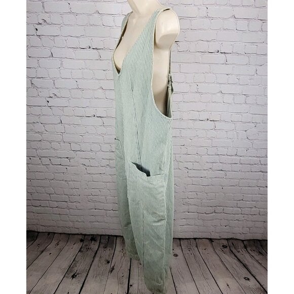 We The Free Blue 100% Cotton Denim Striped Overalls Jumpsuit Free People Large L - Picture 10 of 12